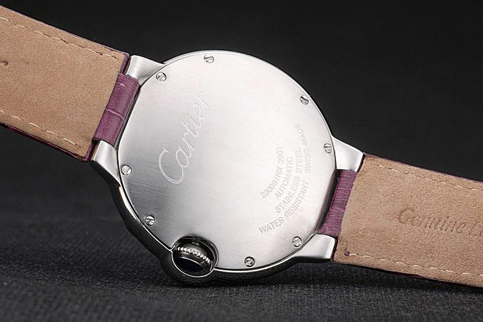 Cartier Ballon Bleu 42mm White Dial Stainless Steel Case Purple Leather Bracelet new121644