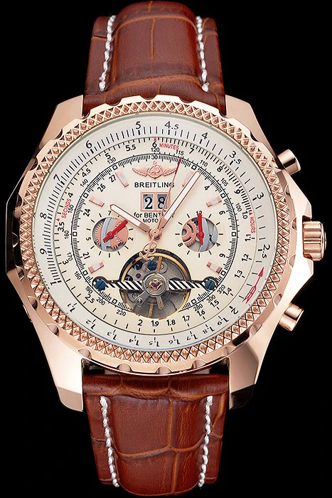 Breitling For Bentley Mulliner Tourbillon White Dial Rose Gold Case Brown Leather Strap new121913