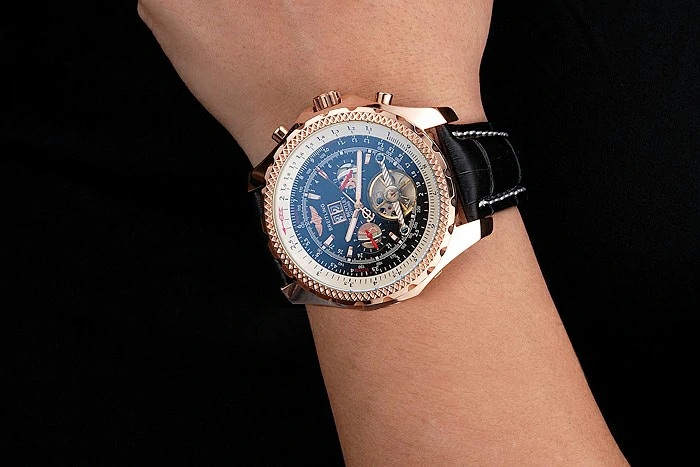 Breitling For Bentley Mulliner Tourbillon Black Dial Rose Gold Case Black Leather Strap new121914