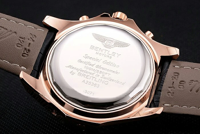 Breitling For Bentley Mulliner Tourbillon Black Dial Rose Gold Case Black Leather Strap new121914