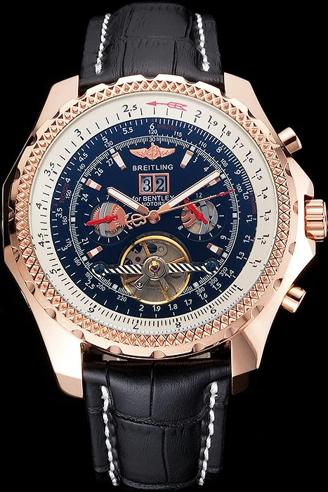 Breitling For Bentley Mulliner Tourbillon Black Dial Rose Gold Case Black Leather Strap new121914