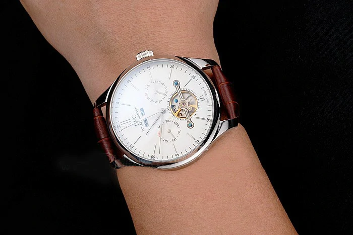 IWC Portofino Tourbillon White Dial Stainless Steel Case Brown Leather Strap new121916