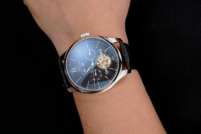 IWC Portofino Tourbillon Black Dial Stainless Steel Case Black Leather Strap new121919