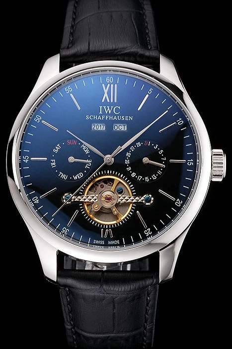 IWC Portofino Tourbillon Black Dial Stainless Steel Case Black Leather Strap new121919