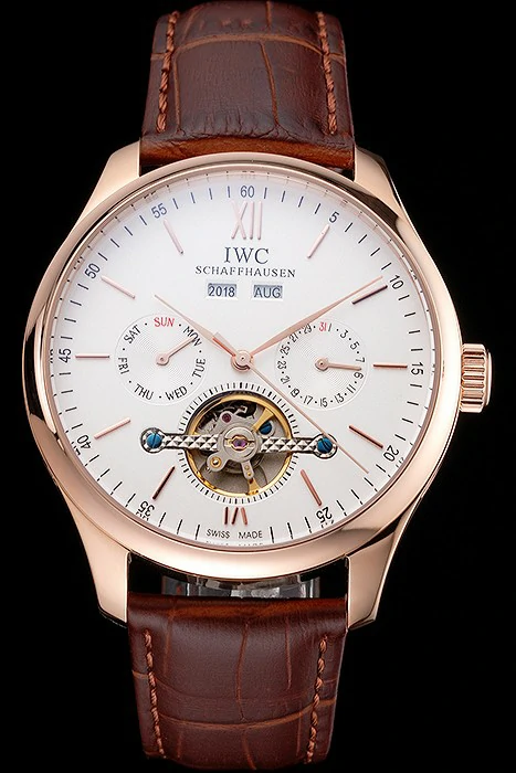 IWC Portofino Tourbillon White Dial Rose Gold Case Broen Leather Strap new121920