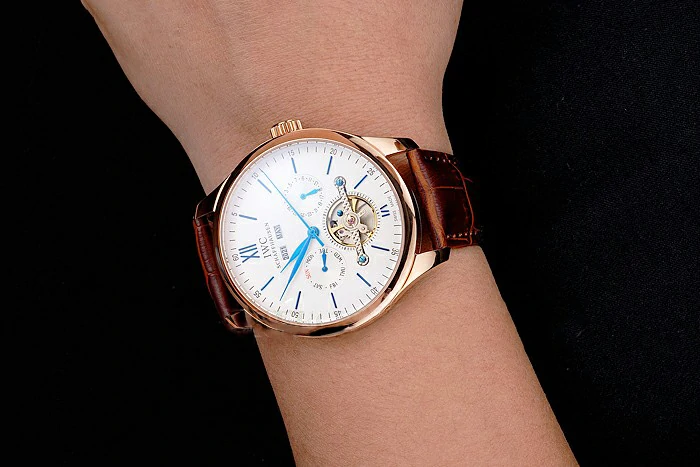 IWC Portofino Tourbillon White Dial Blue Markings Rose Gold Case Brown Leather Strap new121921