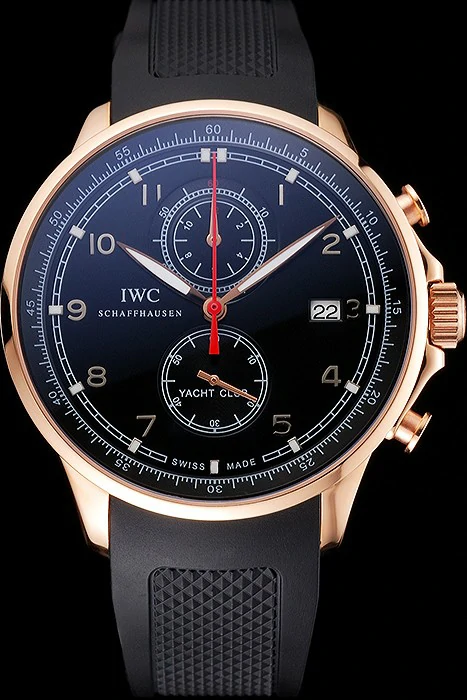 IWC Portugieser Yacht Club Black Dial Rose Gold Case Black Rubber Strap new121927