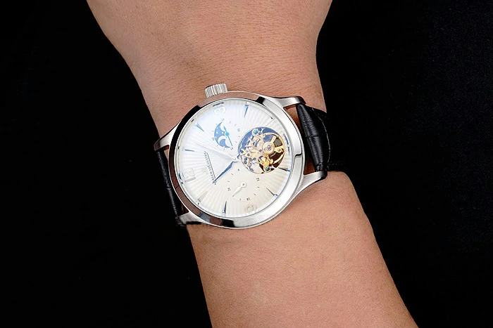 Jaeger LeCoultre Master Moonphase Tourbillon White Dial Stainless Steel Case Black Leather Strap new121930