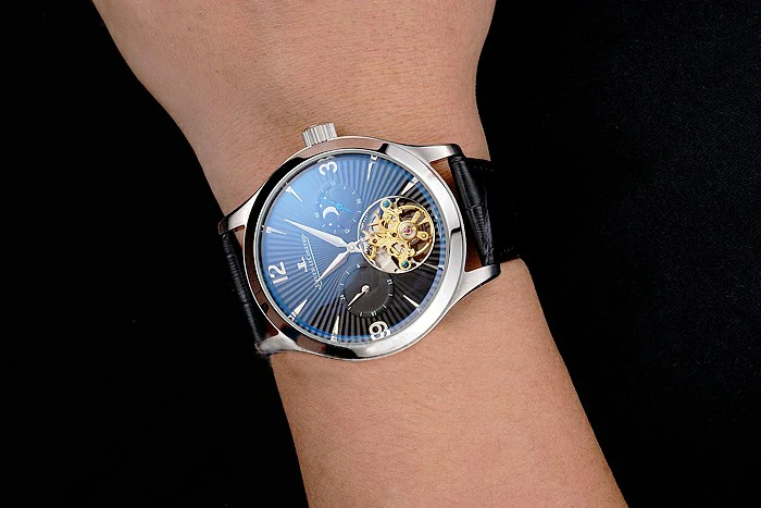 Jaeger LeCoultre Master Moonphase Tourbillon Black Dial Stainless Steel Case Black Leather Strap new121931