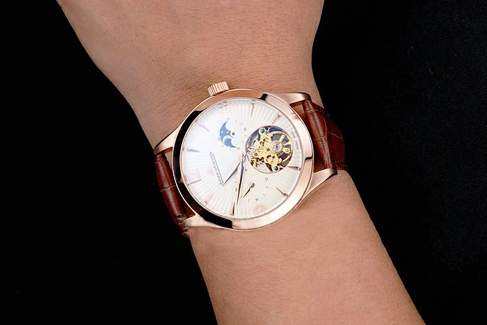 Jaeger LeCoultre Master Moonphase Tourbillon White Dial Rose Gold Case Brown Leather Strap new121932