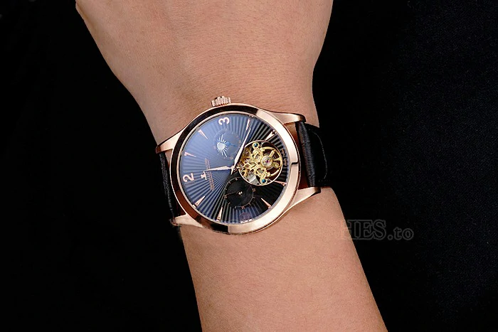 Jaeger LeCoultre Master Moonphase Tourbillon Black Dial Rose Gold Case Black Leather Strap new121933