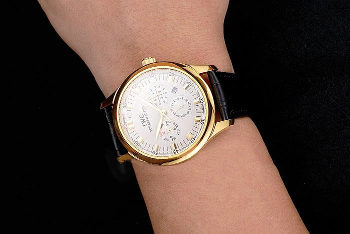 IWC Portugieser Perpetual Calendar White Dial Gold Case Black Leather Strap new121976