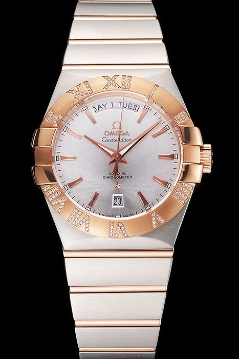 Omega Constellation White Dial Stainless Steel Case Rose Gold Bezel Two Tone Bracelet new121980