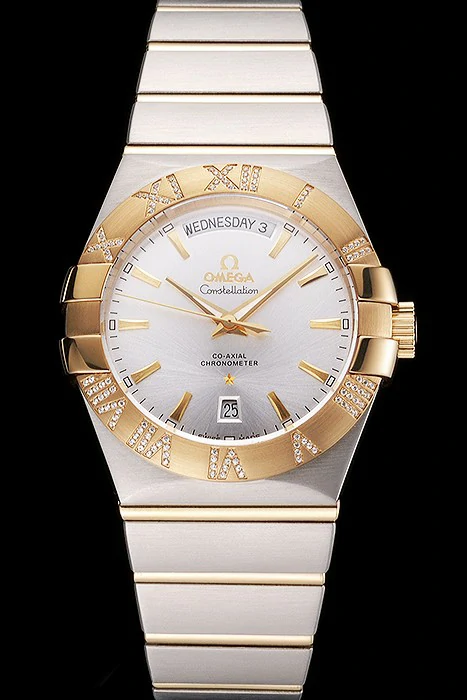 Omega Constellation White Dial Stainless Steel Case Gold Bezel Two Tone Bracelet new121981