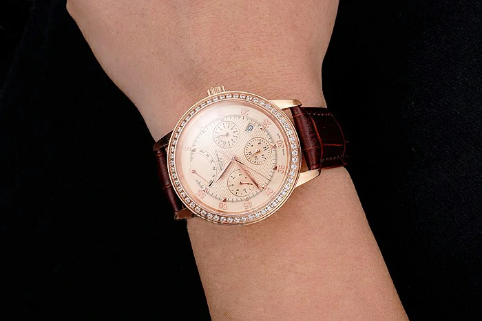 Vacheron Constantin Traditionnelle Power Reserve Rose Gold Dial And Case Diamond Bezel Brown Leather Strap new122013