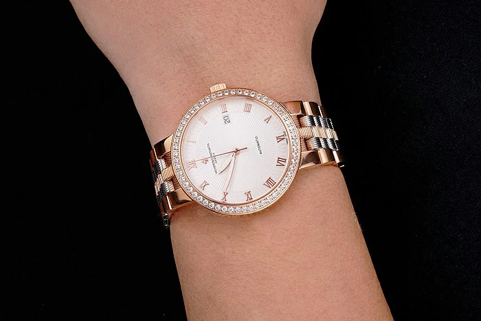 Vacheron Constantin Traditionnelle White Dial Diamond Bezel Rose Gold Case Two Tone Bracelet new122015