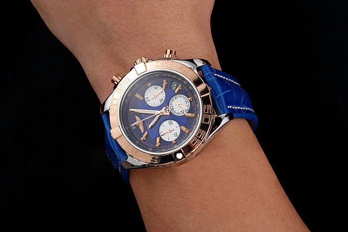 Breitling Chronomat Patrouille De France Blue Dial Stainless Steel Case Blue Leather Strap new122022