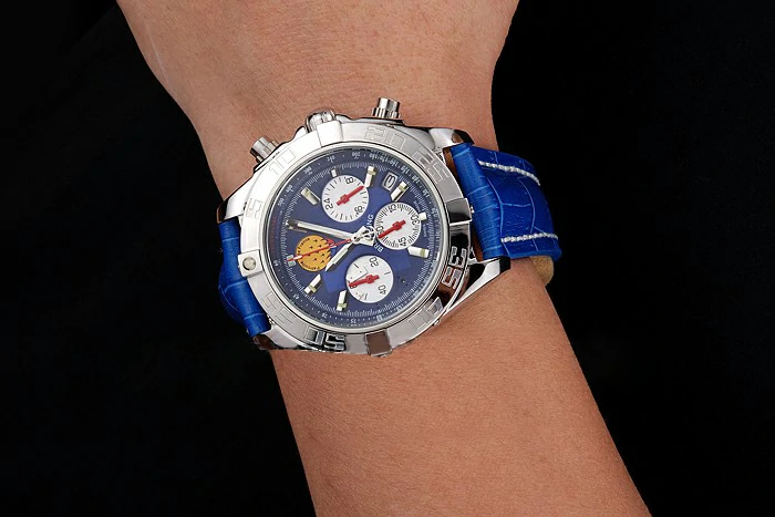 Breitling Chronomat Frecce Tricolori Blue Dial Stainless Steel Case Blue Leather Strap new122024