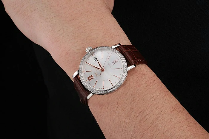 IWC Portofino Silver Dial Stainless Steel Case Diamonds Bezel Brown Leather Strap new122036