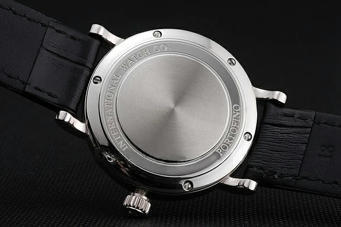 IWC Portofino Black Dial Stainless Steel Case Diamonds Bezel Black Leather Strap new122037