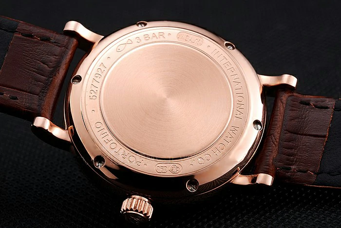 IWC Portofino Moon Phase Silver Dial Rose Gold Case Diamonds Bezel Brown Leather Strap new122045