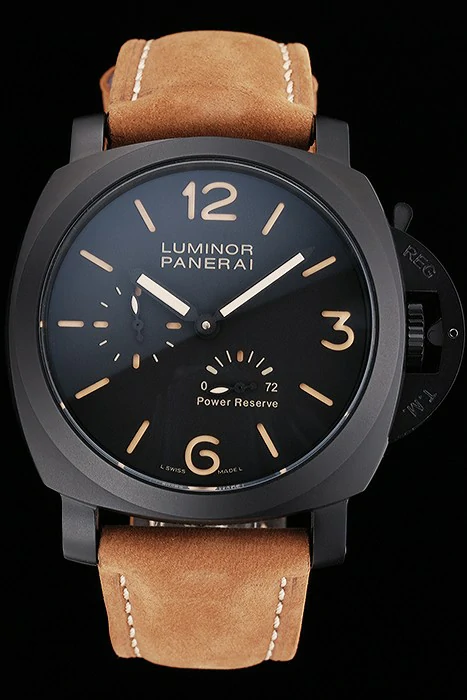 Panerai Luminor 1950 3 Days Power Reserve Black Dial Black Case Brown Suede Leather Strap new122050