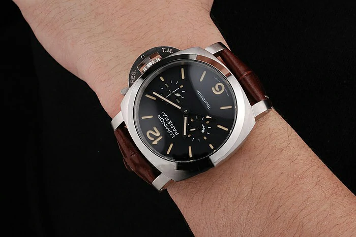 Panerai Luminor 1950 Tourbillon GMT Black Dial Stainless Steel Case Brown Leather Strap new122051