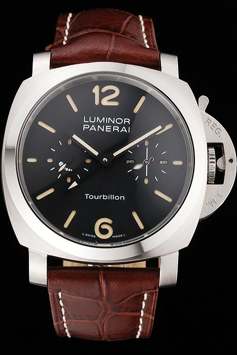 Panerai Luminor 1950 Tourbillon GMT Black Dial Stainless Steel Case Brown Leather Strap new122051