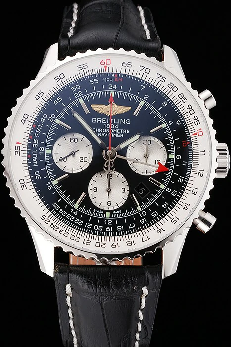 Breitling Navitimer Black Dial Stainless Stell Case Black Leather Strap new122057