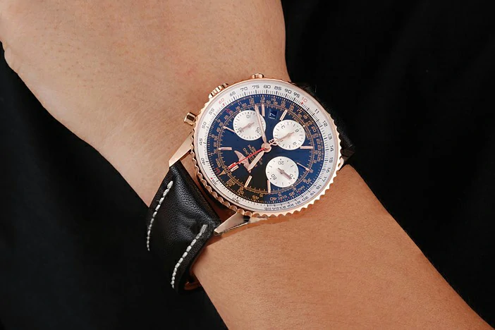 Breitling Navitimer 01 Black Dial White Subdials Rose Gold Case Black Leather Strap new122137