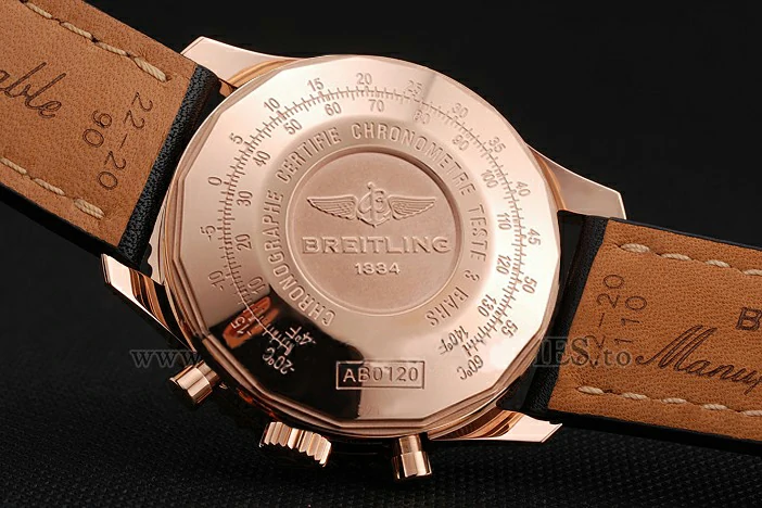 Breitling Navitimer 01 Black Dial White Subdials Rose Gold Case Black Leather Strap new122137