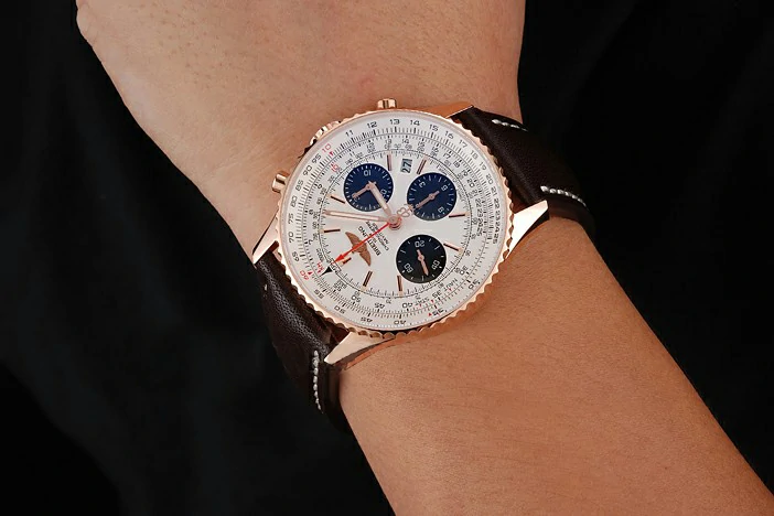 Breitling Navitimer 01 White Dial Black Subdials Rose Gold Case Brown Leather Strap new122138