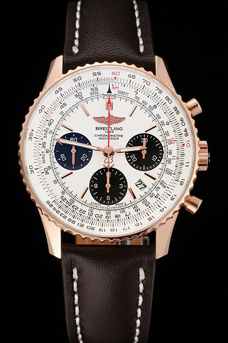 Breitling Navitimer 01 White Dial Black Subdials Rose Gold Case Brown Leather Strap new122138