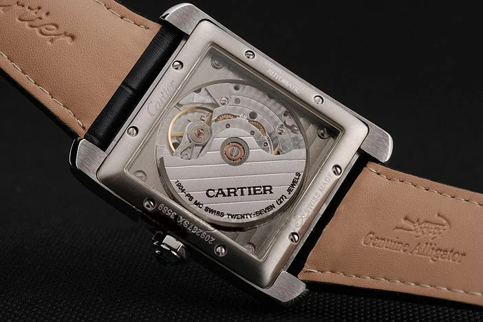 Cartier Tank MC Black Dial Stainless Steel Case Black Leather Strap new122139