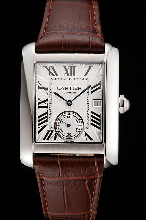 Cartier Tank MC White Dial Stainless Steel Case Brown Leather Strap new122140