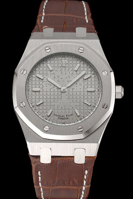 Audemars Piguet Royal Oak Fondation Gray Dial Stainless Steel Case Brown Leather Strap new122204