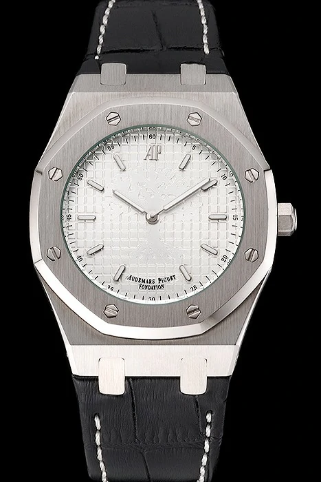 Audemars Piguet Royal Oak Fondation Silver Dial Stainless Steel Case Black Leather Strap new122205