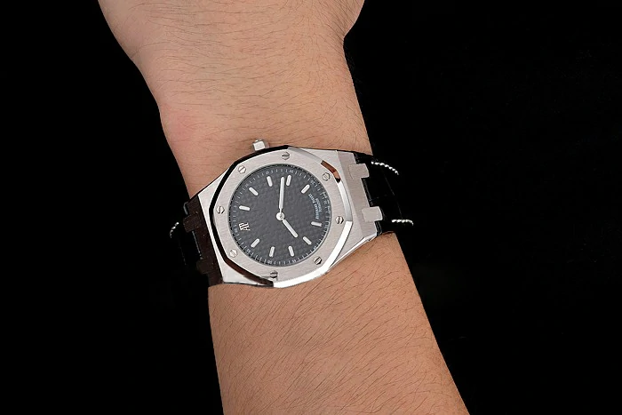 Audemars Piguet Royal Oak Fondation Black Dial Stainless Steel Case Black Leather Strap new122206