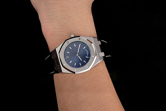 Audemars Piguet Royal Oak Fondation Blue Dial Stainless Steel Case Black Leather Strap new122207
