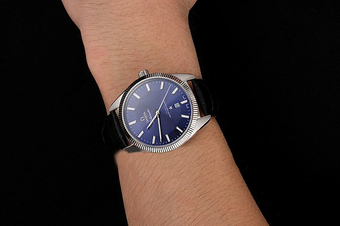 Omega Globemaster Blue Dial Stainless Steel Case Black Leather Strap new122238