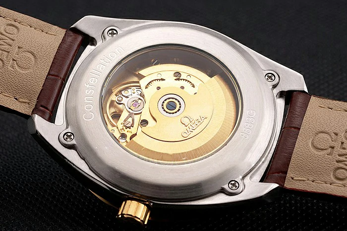 Omega Globemaster Silver Dial Gold Bezel Stainless Steel Case Brown Leather Strap new122239