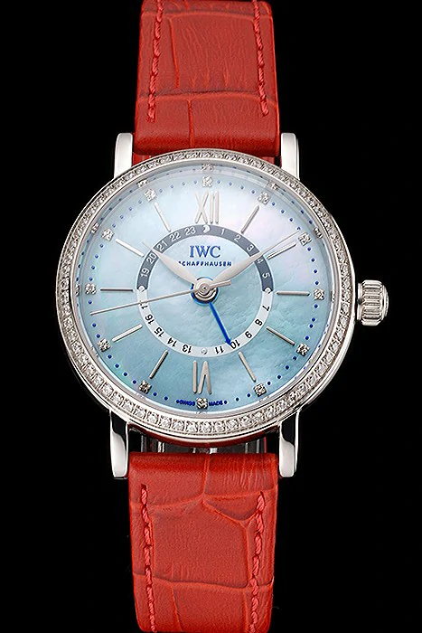 IWC Portofino Day And Night Pearl Dial Stainless Steel Case Red Leather Strap new122444