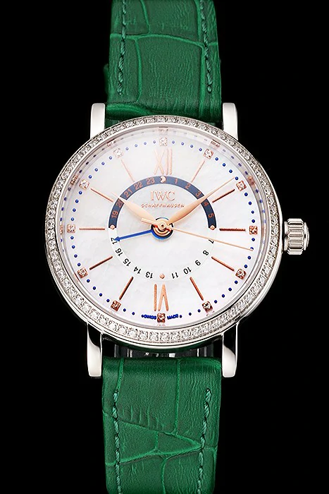 IWC Portofino Day And Night White Dial Stainless Steel Case Green Leather Strap new122447