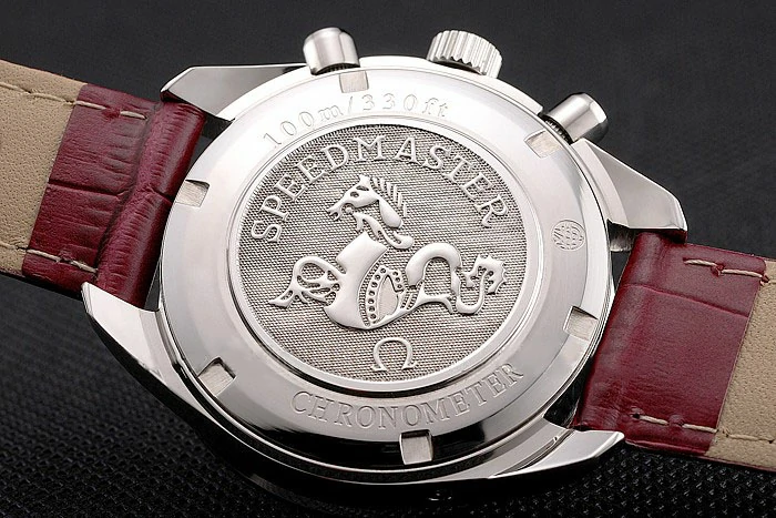 Omega Speedmaster Burgundy Dial Stainless Steel Case Diamond Bezel Burgundy Leather Strap new122461