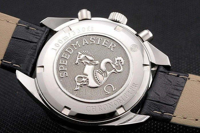 Omega Speedmaster White Dial Stainless Steel Case Diamond Bezel Black Leather Strap new122464
