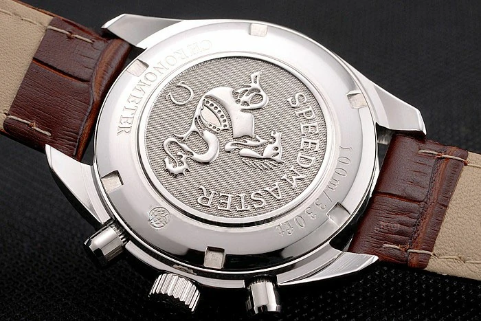 Omega Speedmaster White Dial Stainless Steel Case Diamond Bezel Brown Leather Strap new122465