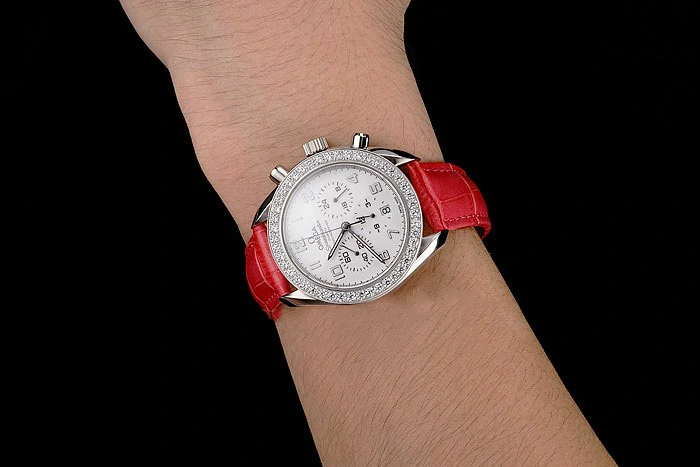 Omega Speedmaster White Dial Stainless Steel Case Diamond Bezel Pink Leather Strap new122466