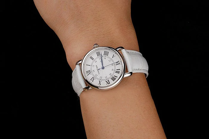 Cartier Ronde White Dial Stainless Steel Case White Leather Strap new122569