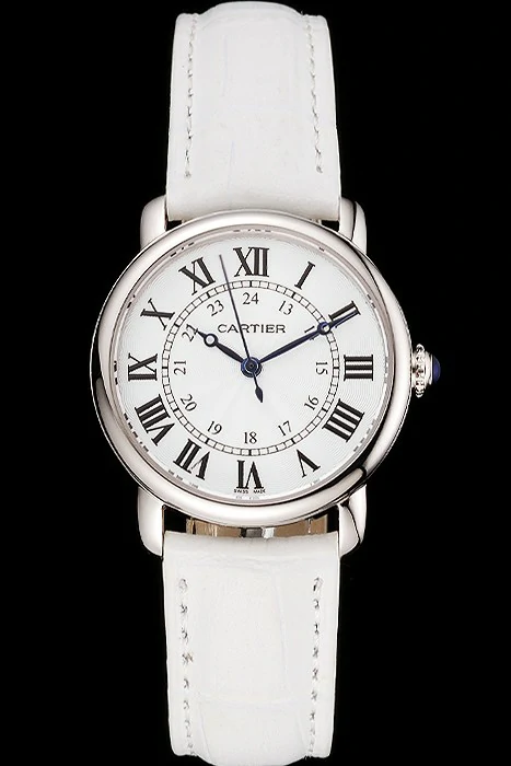 Cartier Ronde White Dial Stainless Steel Case White Leather Strap new122569