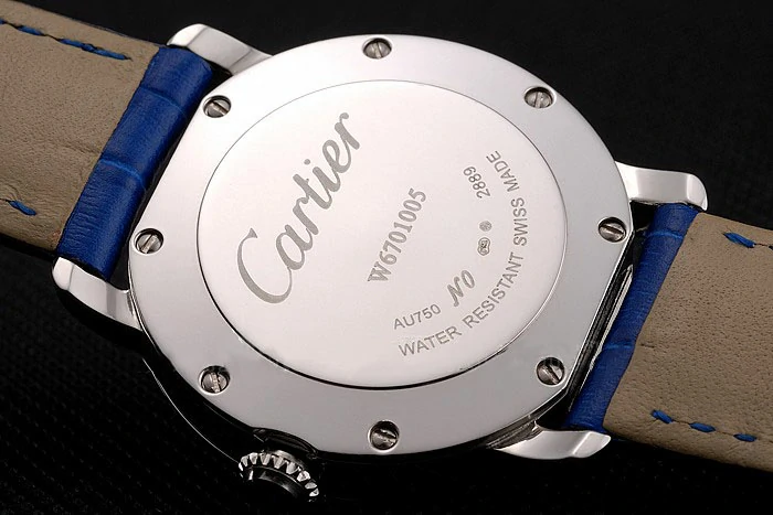 Cartier Ronde White Dial Diamond Hour Marks Stainless Steel Case Blue Leather Strap new122570